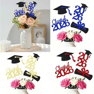 16 Pieces Glitter Graduation Ceremony Desktop Decor Sticks, 2026 Graduation Cap & Diploma Desktop Decorations, 2026 High School/University Graduation Party Supplies