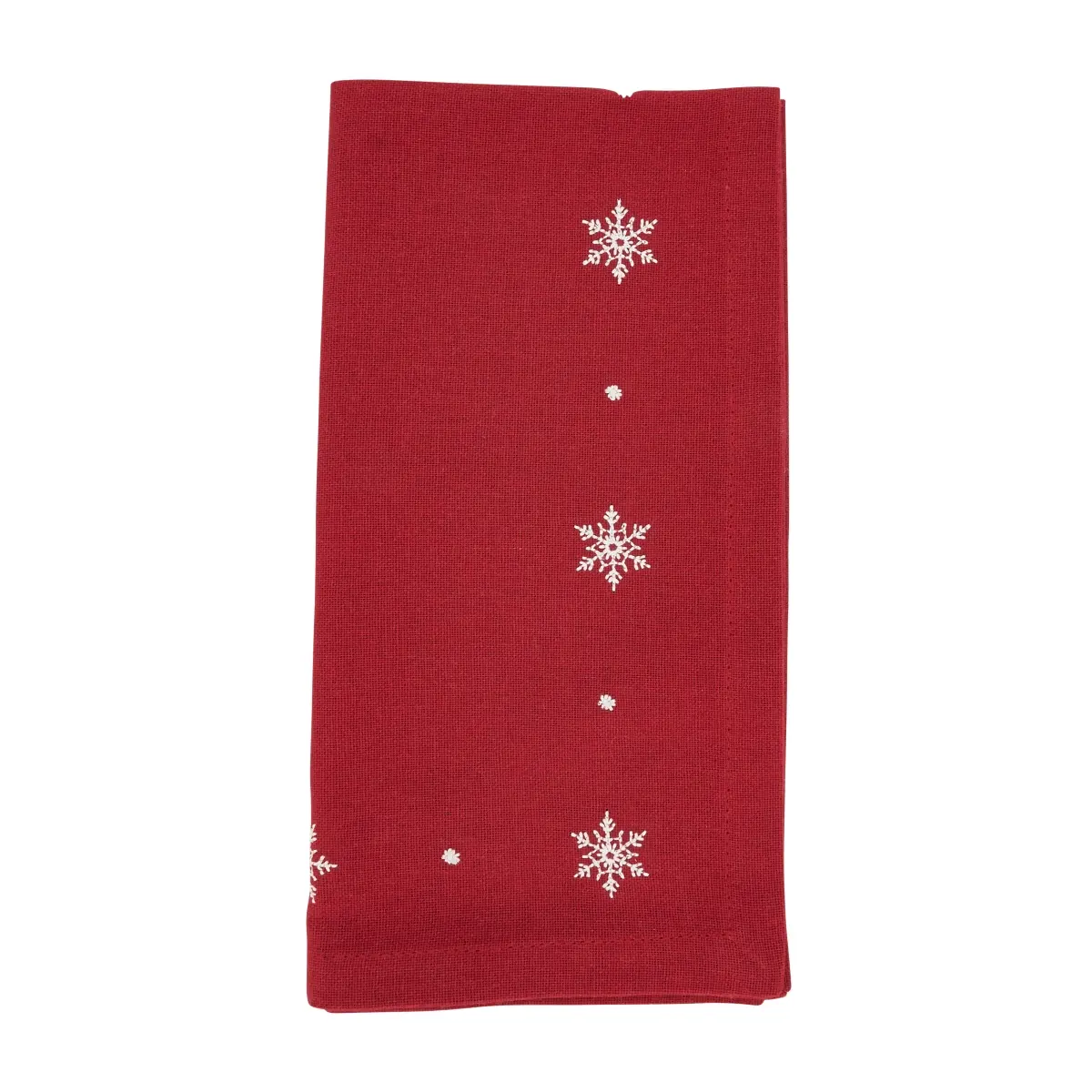 Saro Lifestyle 1252.R20S Square Shape 20 in. Fabric Napkins with Embroidery Snowflakes, Red - Home Kitchen Holiday Decor, Set of 4