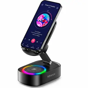 Wireless Induction Charging Speaker with Silicone Compact Desk Smartphone Stand, Foldable Bluetooth Audio Gadget for Fathers & Husbands, Compatible with iPhone/iPad/Tablet Compact Chargeable Chargeable
