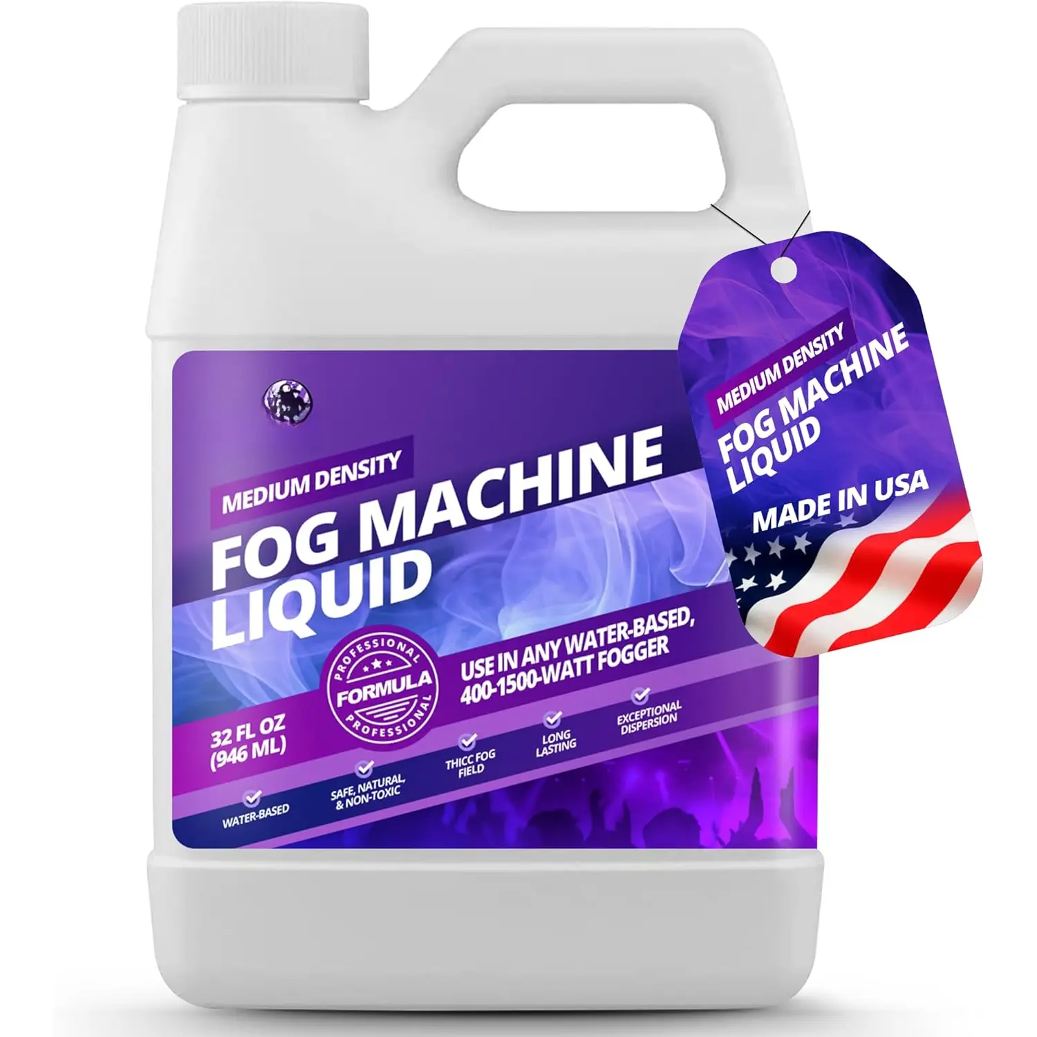 32oz Fog Machine Liquid  - Medium Density  Machine, Fog Juice for 400-1500 Watt Foggers, Water-Based, Lasting & Ultra Thick Atmosphere, Ideal for Concerts, Parties & Events