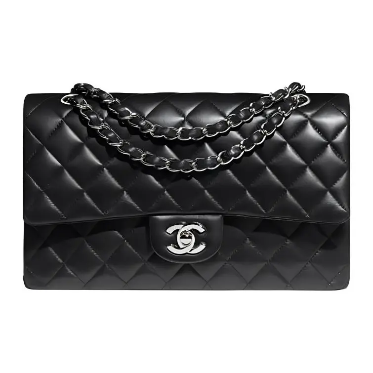 Pre-owned CHANEL Lambskin Shoulder Bags Classic Flap Medium Size In Black Leather With Silver Tone Hardware