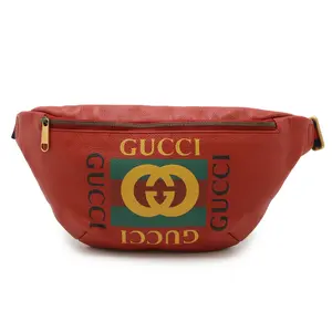 Pre-owned GUCCI Small Red Pebbled Calfskin Vintage Logo Interlocking G Print Bum Bag Fanny Pack/ 20221026239