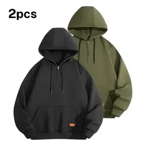 Two piece Hoodie Set Loose Casual Fit with Half Zipper & Pockets Fleece lined Warm Jacket for Men Women Everyday Wear Autumn Winter Trendy Couple's Top Office Campus Style fathersdaygift