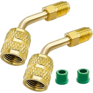 R410a Adapter for Mini Split System, 5/16 Inch SAE Female Quick Couplers to 1/4 Inch SAE Male Flare for HVAC, Mini Split Adapter, R410a  Vacuum Port Adapter, with Thimble, 2 Pack