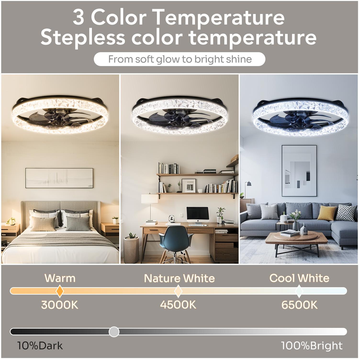 GALENTAL Cristais Multifunctional Ceiling Fan with Light, Remote Control/APP, 6 Wind Speeds, Timing Function, Reversible DC Motor, Adjustable Brightness & 3 Color Temperatures, Low Noise for Living Room, Bedroom, Study