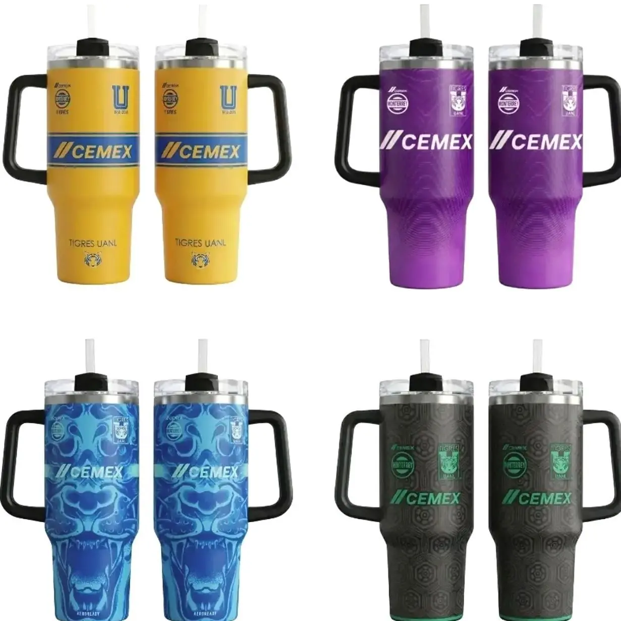 Tigre UANL Insulated Tumbler 30oz 40oz – Tigres UANL CEMEX Jersey Style Travel Mug with Handle & Straw, Yellow Purple Soccer Fan Cup