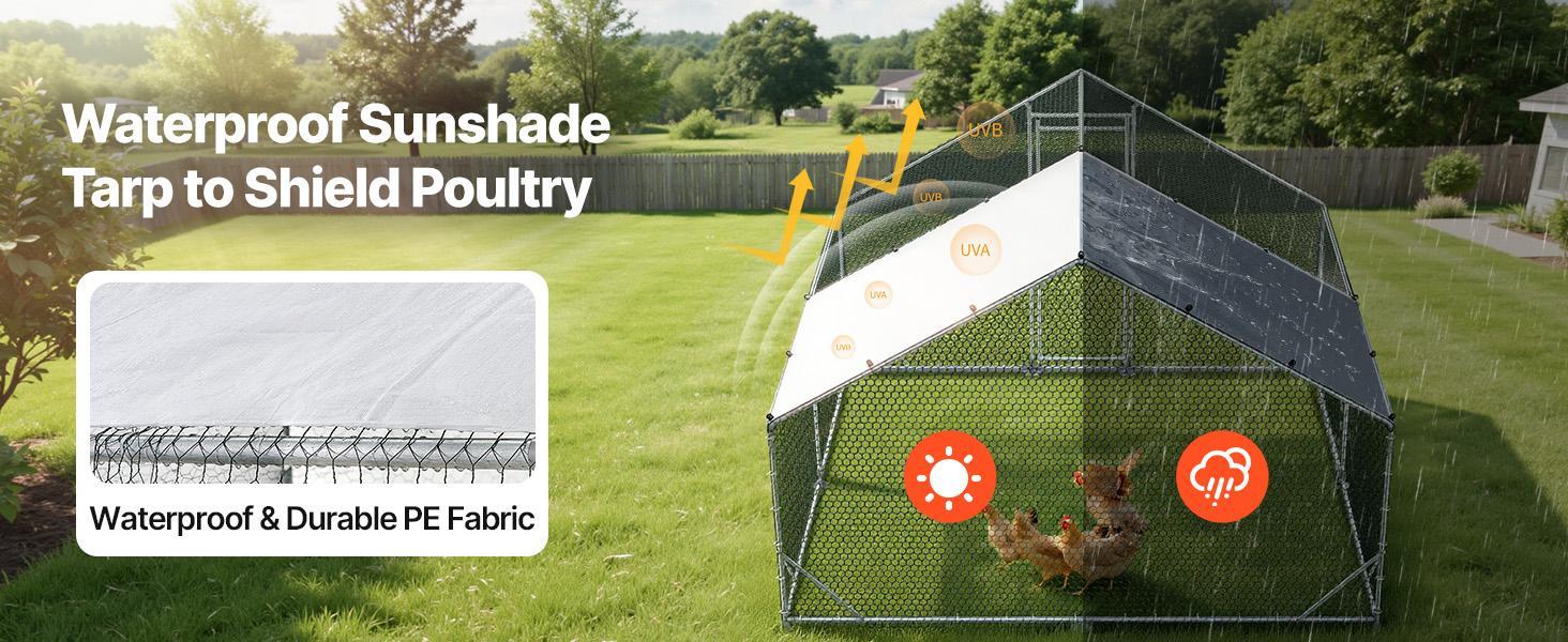 VEVOR Enclosed Chicken Cage, 9.8x9.8x6.6ft Walk-In Poultry Coop with Waterproof Cover, Sturdy Frame, Spire Roof, Spiral-Bottom Guard, Predator-Proof Mesh, All-Seasons Weather Resistance for Backyard Farm Hens (Walk-In Care Ease)#BackToSchool VEVOR Enclosed Chicken Cage, 9.8x9.8x6.6ft Walk-In Poultry Coop with Waterproof Cover, Sturdy Frame, Spire Roof, Spiral-Bottom Guard, Predator-Proof Mesh, All-Seasons Weather Resistance for Backyard Farm Hens (Walk-In Care Ease)#BackToSchool