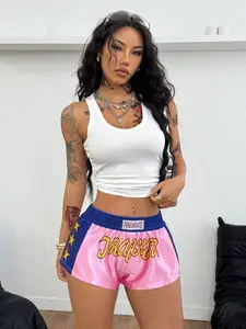 ZESTY Pulse Women's Summer Streetwear Game Day Y2K Star Pattern Workout Pink Sweater Shorts,Micro Shorts