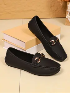 Women's Comfortable Lightweight Leather Loafers, One-Step Real Leather Shoes, Fashion Business Casual Formal Shoes, Office Work Flat Sole, PU Leather Loafers, Slip On Flats