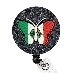 Mexico Flag Badge Reel ID Holder Badge Clip Funny Nurse Doctor CNA Retractable 25 inch Extension Yazzle Dazzle