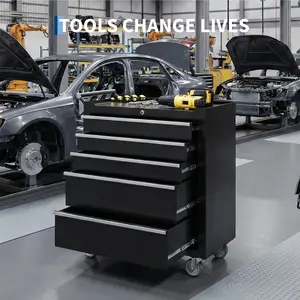 5-Drawer Rolling Tool Storage Chest, Portable Metal Tool Cabinet with Wheels, Locking Mechanism, Multifunctional Rolling Tool Organizer for Warehouse, Repair Shop, Garage