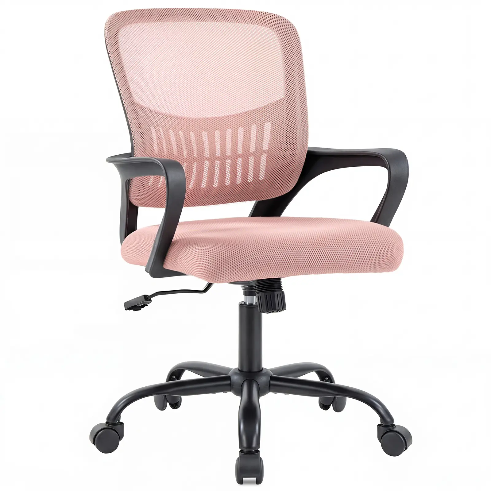 Bedroom Vanity Chair with Wheels, High Back Mesh, Adjustable Lumbar Support, 250LBS, 16.73"-19.69" Height, Rolling Desk Chair for Makeup, Reading & Small Spaces pink gaming