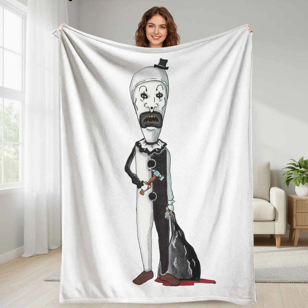 Black and White Clown Art Graphic Flannel Throw Blanket, Vintage Mime Illustration Print, Soft Warm Lightweight Blanket for Sofa, Bedroom, Home Decor Gift, Graphic Blankets
