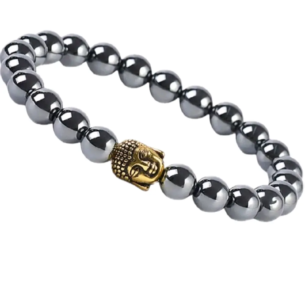 Buddha Bracelet - Hematite with Gold Buddha Head Accent Beads for Stylish Wear