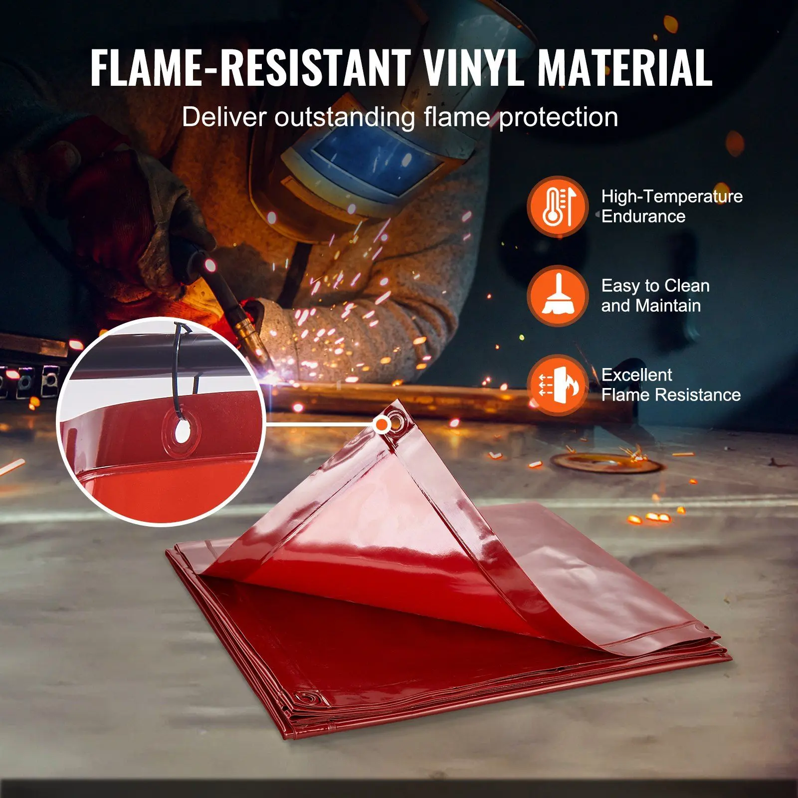 VEVOR Welding Screen with Frame, 6' x 6' Welding Curtain Screen, Flame-Resistant Vinyl Welding Protection Screen on 4 Swivel Wheels (2 Lockable), Moveable & Professional for Workshop/Industrial, Red