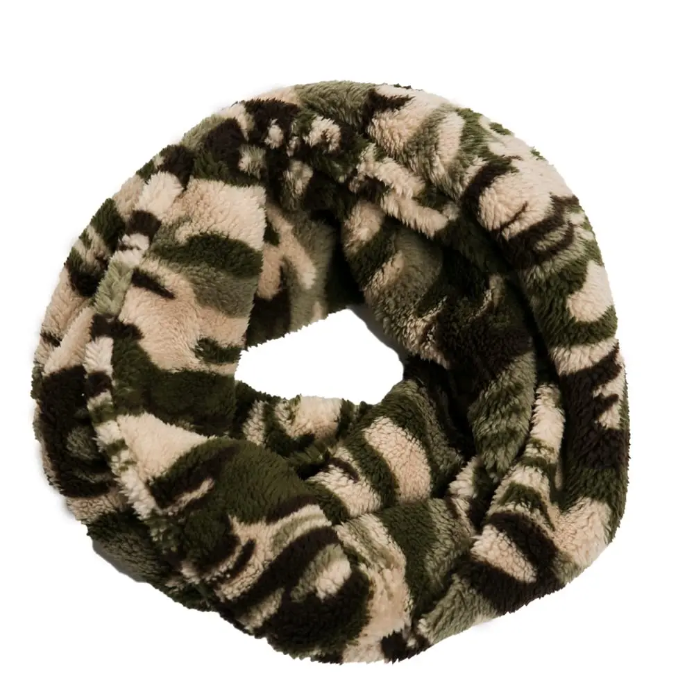 Top It Off Womens Camo Print Sherpa Fleece Infinity Scarf (Green Camouflage)