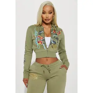 Ed Hardy Butterfly Zip Front Hoodie - Sage W