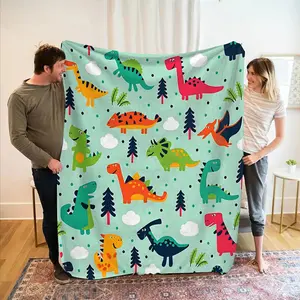Colorful Dinosaur Cartoon Plush Blanket, Soft Fleece Material, Perfect for Office Naps, Sofa Relaxing, Car Warmth, All Seasons Use, Warm Napping Blanket, Cartoon Pattern Blanket