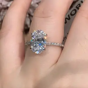 S925 Sterling Silver Radiant Cut Oval Four-Claw Ring Synthetic Moissanite 8*12mm Ring-119(20%)