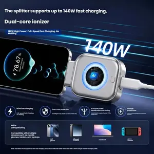 Intelligent automatic stop charging adapter, 140W USB-C automatic disconnection charger, equipped with a charging completion pop-out device, intelligent power-off protector, safe overnight charging, compatible with various Type-C devices