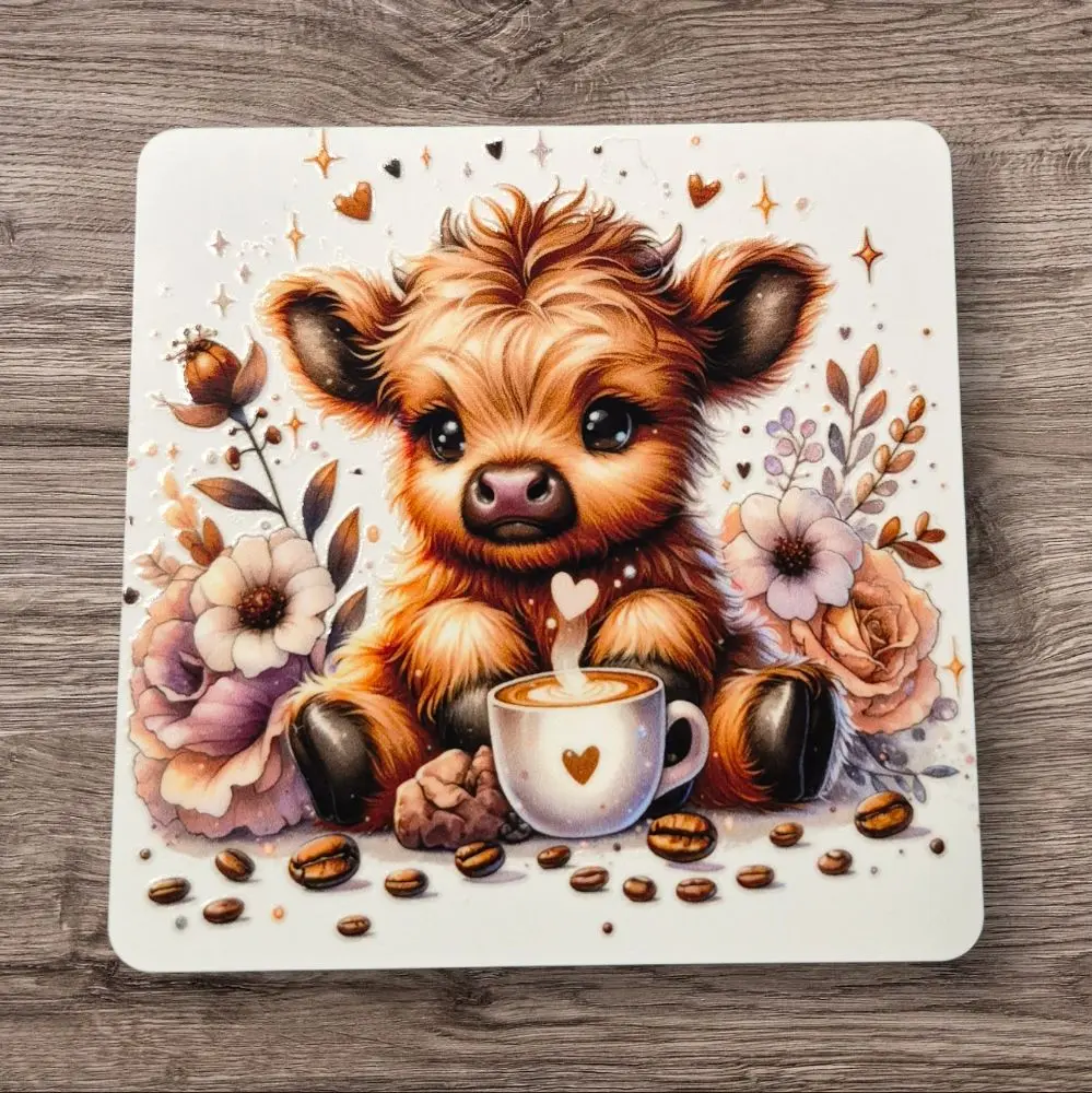 Cow Metal 3x3 Magnet with Adorable Cow Design and Coffee Cup for Decorative Use