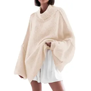 Imily Bela Women's Oversized Sweaters Mock Neck Batwing Long Sleeve 2025 Fall Trendy Ribbed Knit Casual Tunic Sweater