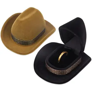 2 count  Cowboy Hat  Box - Fashionable  Ring Box for Wedding Ceremony, Engagement - Creative  Display Storage Case (Brown)