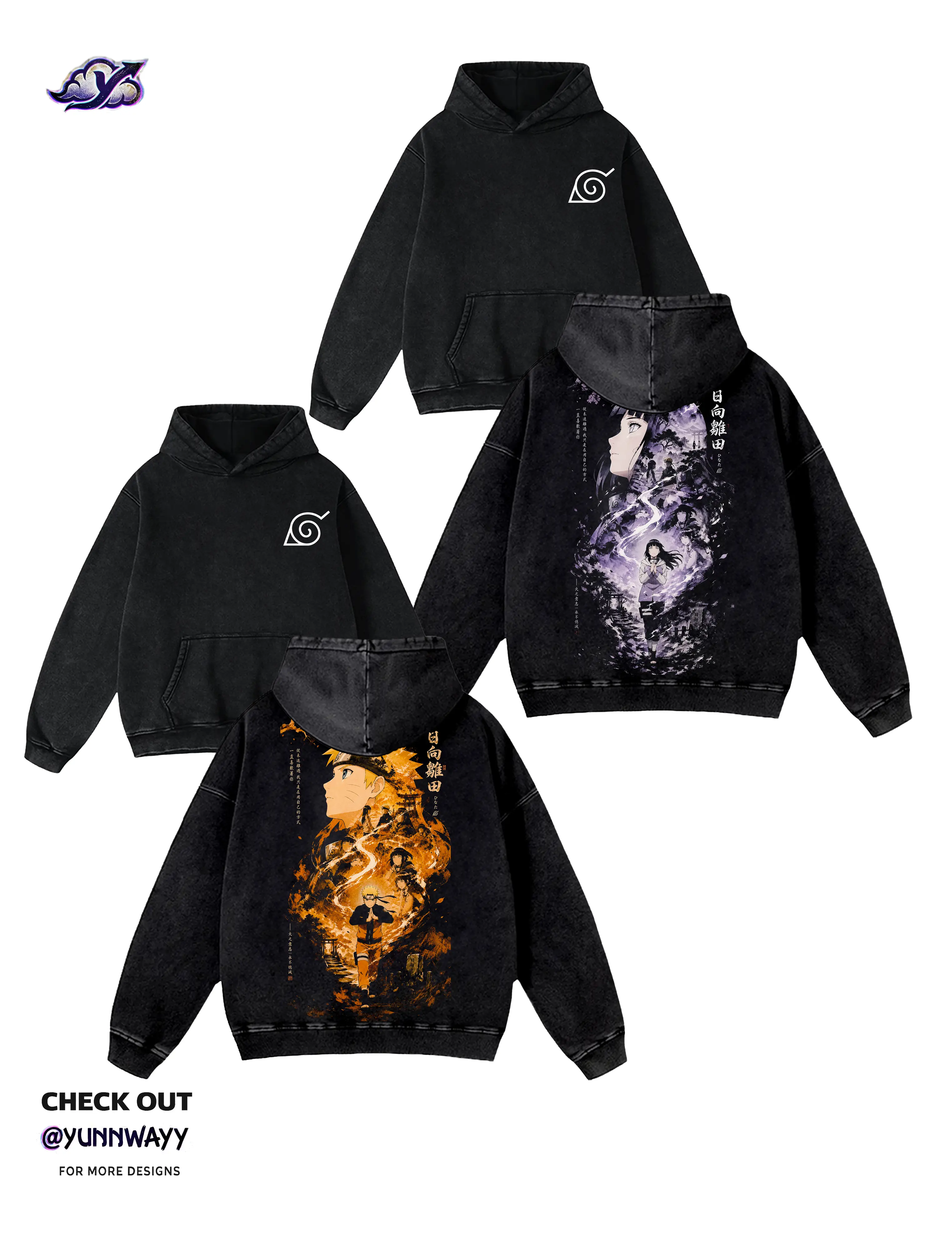 Vintage Naruto & Hinata Couple Matching Acid Wash Hoodie - Retro Y2K japanese Graphic, 350gsm Heavyweight Cotton, Anime Streetwear Trendy Fashion, Gift for Anime Fans