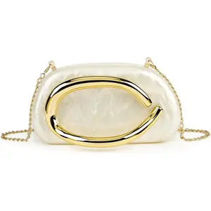 Women Acrylic Clutch Purse Metal Handle Evening Bag Trendy Box Shoulder Crossbody Bag Handbag for Wedding Party Causal