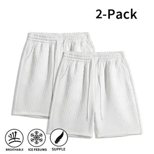Men’s 2-Pack All-White Knit Shorts, Cool-Touch Breathable Streetwear Shorts, Casual Shorts with Elastic Waist and Drawstring