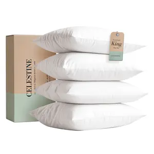 CELESTINE France-Made King Size Bed Pillows Set of 4 – Luxury Hotel-Style Supportive Pillows for Deep Sleep, Neck & Posture Comfort, Soft Down Alternative Microfiber Fill, Breathable & Machine Washable, Valentine’s Day Sleep Gift (Infinity Pillow Comfort)