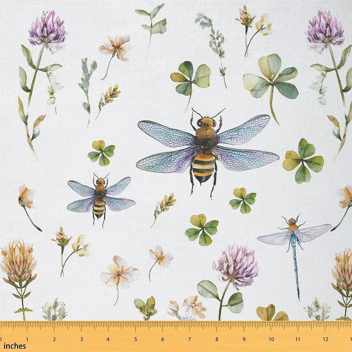 Bee Fabric,Farmhouse Honeybee Upholstery Fabric,Watercolor Upholstery and Home Accents,Garden Flower Leaf DIY Waterproof Fabric Quilting,,Yellow Green