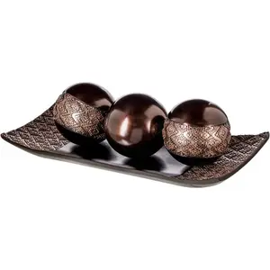Creative Scents Dublin Home Decor Bowl and Orbs Set - Coffee Table Decor - Centerpiece Table Decorations for Living Room Decor - Decorative Accents Bowl with Spheres Balls for Dining Table Decor Brown