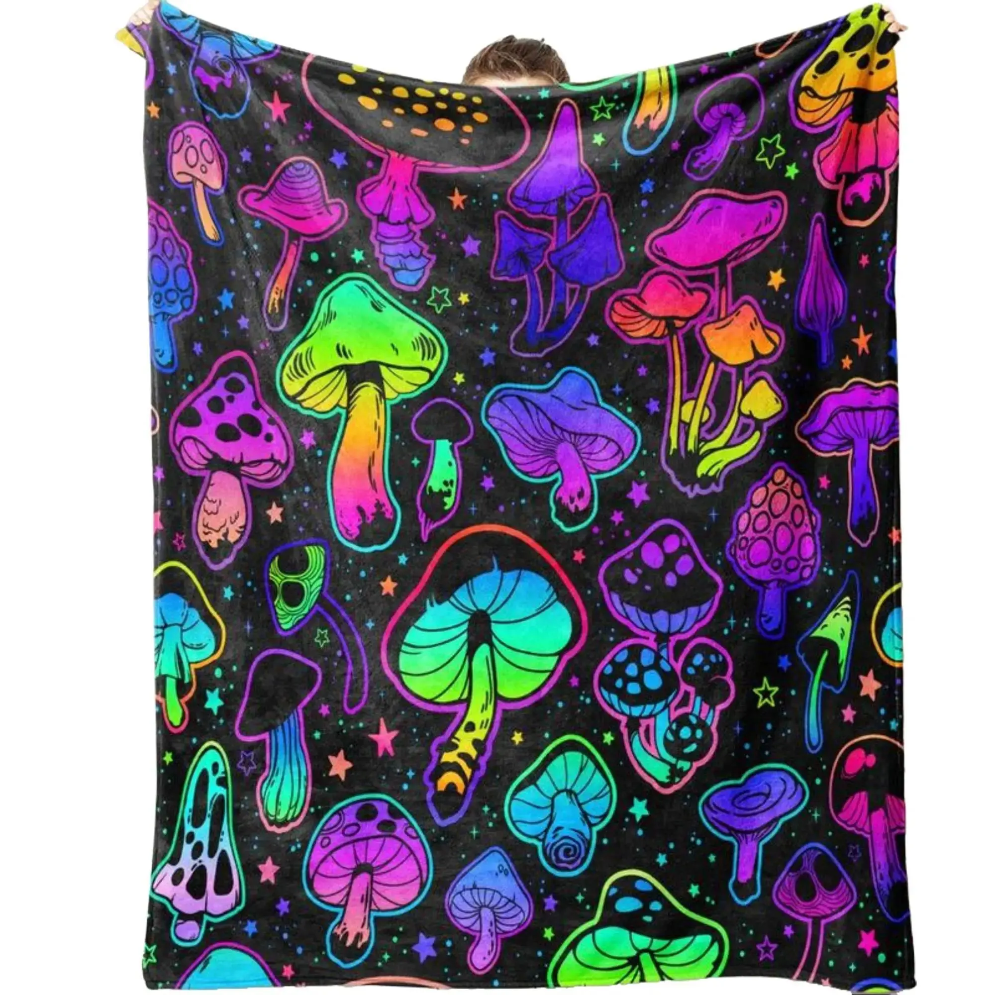 Colorful Mushroom Pattern Blanket, Soft Comfortable Napping Throw, Room Blanket, Warm Nap Blanket for Home Office Sofa Bed Couch Christmas Flannel Blanket office blanket