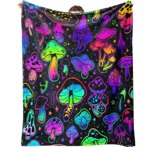 Colorful Mushroom Pattern Blanket, Soft Comfortable Napping Throw, Room Blanket, Warm Nap Blanket for Home Office Sofa Bed Couch Christmas Flannel Blanket office blanket