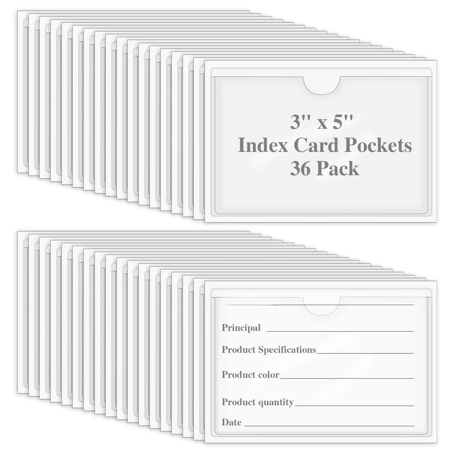 36 Pack 3" X 5" Index Card Holder Adhesive Plastic Label Holders Clear Tote Bag Labels Stickers For Organizing Storage Bins Library Shelves