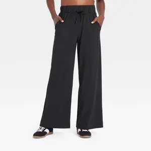 Women's Active Light High-Rise Wide Leg Pants - All In Motion Black M: Recycled Polyester, Spandex, Moisture Wicking, Quick Drying