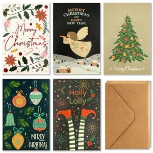 Christmas Holiday Cards with Envelopes, Holiday Cards Bulk Set Blank Design 4" x 6" Merry Christmas Cards 5 Assorted Designs Christmas Greeting Cards Boxed for Kids Friends Family business