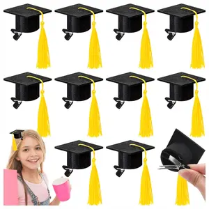 10 PCS Graduation Mini Cap Hair Clip with Yellow Tassel, Felt Tiny Grad Cap Hair Pins, Small Doctoral Cap Hair Clips, Graduation Party Supply Decoration