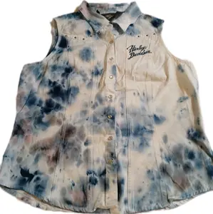 Large Harley Davidson 016 Tiedye Denim Vest Womens Size Large