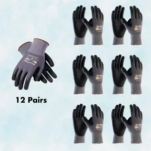 MaxiFlex PIP 34-874 ( M, L, XL ) Gloves - MaxiFlex Ultimate 34874 Foam Nitrile Palm Coated Gloves ( 12Pairs ) | Grey/Black