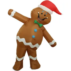 Christmas Inflatable Gingerbread Man Costume for Adults Unisex Full Body Funny Xmas Character Set with Santa Hat Perfect for Holiday Party