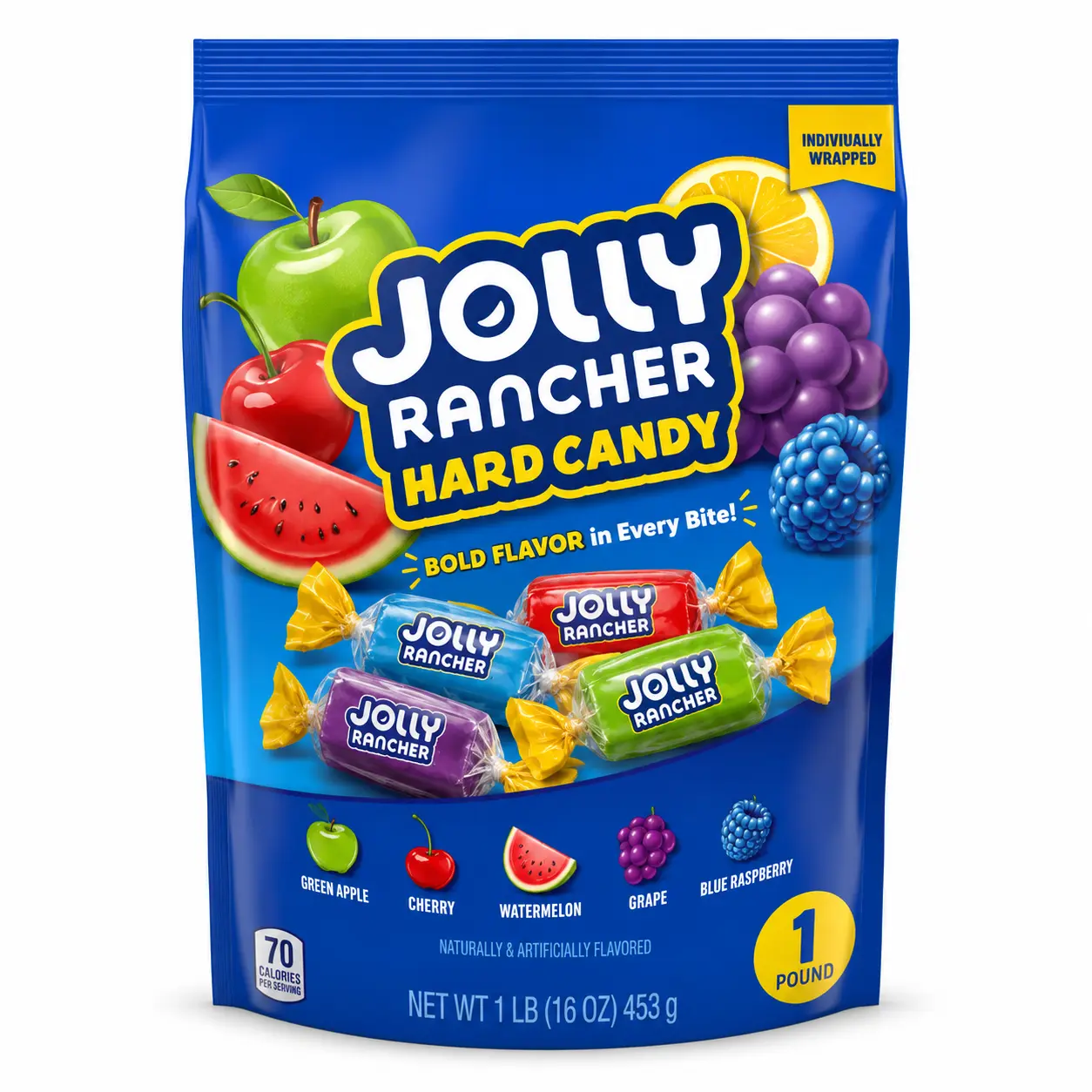 JOLLY RANCHER Assorted Fruit Flavored Hard Candy, 1 lb (16 oz) Individually Wrapped Assorted Fruit Candy Packaging May Vary