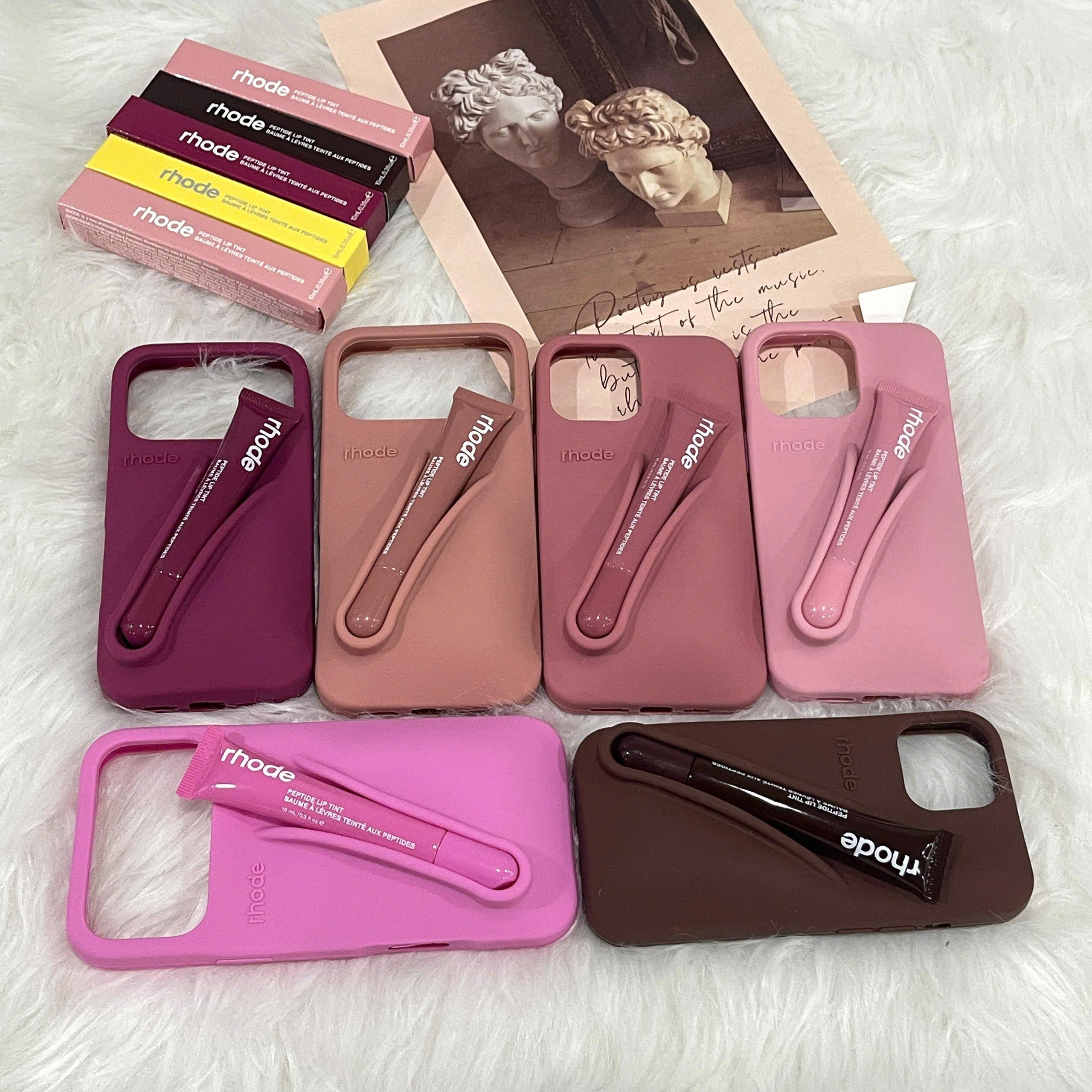 (Deal for you) Rhode Phone Case With Box and Lip Gloss Set Silicone Case for iPhone 17 16 15 14 13 12 11 Pro Max Plus Lipstick Toast Espresso Ribbon Cover