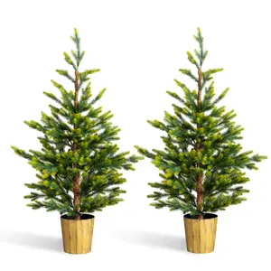 2 Pack 4 FT Dual Tone Artificial Christmas Tree with Pot Stand, Potted Xmas Pine Tree with 119 Branch Tips for Holiday Party Office Home, Green