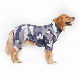 Dog Pajama Recovery Suit, Soft Stretchable Blue Camouflage Pattern, Universal Fit S-6xl, Pet Sleepwear for Dogs & Cats