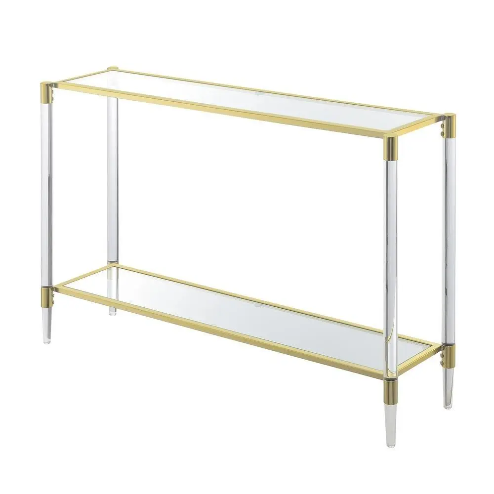 Console Table with 2 Glass Tiers, Acrylic Legs, Contemporary Style in Gold, Rectangular
