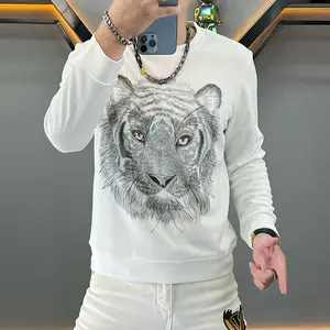 Trendy Men's High-End Sweatshirt Tiger Head Men's Printed Round Neck Base Layer New Autumn Long Sleeve T-Shirt