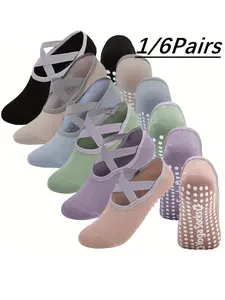 Comfortable Yoga Socks, Athletic Sock, 1/6 Pairs Women's Short Boat Socks for Pilates, Fitness, Dance, and Indoor Activities, Silicone Anti-slip Soles, Breathable, Moisture-wicking, and Soft Fabric