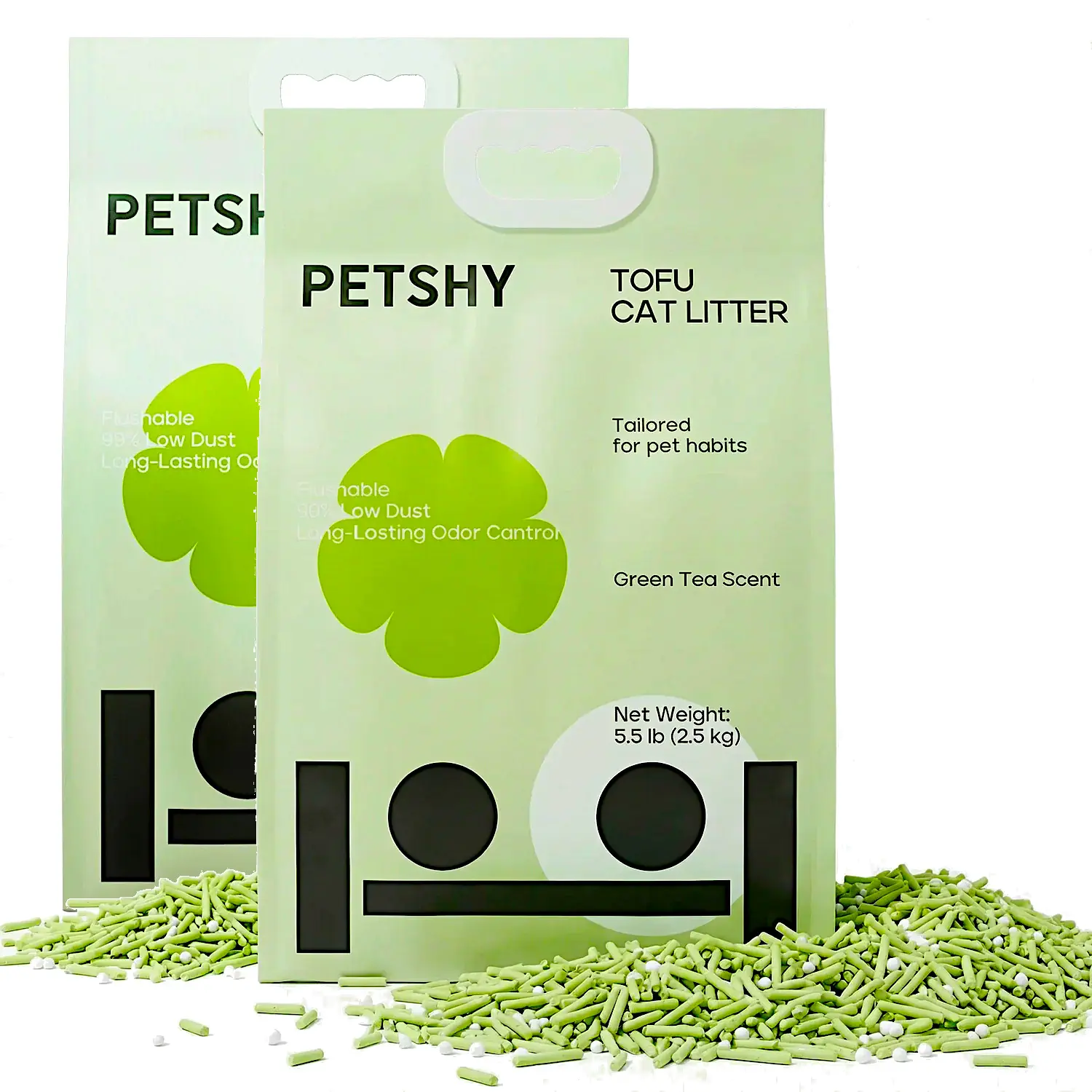 2-Packs Flushable Green Tea Scent Tofu Cat Litter, 11LB Total, Low-Dust, Fast-Absorption, Long-Lasting Odor Control, Firm-Clump Mess-Free Scooping, Low-Tracking, Nature-Based Material, Ideal for Kittens & Multi-Cat Homes, Two Packs
